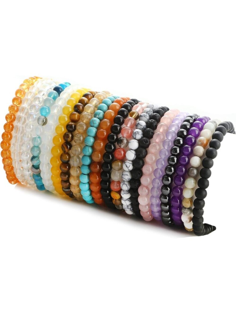 20Pcs 6mm Gemstone Beaded Stretch Bracelets Set for Women - Stylish & Versatile